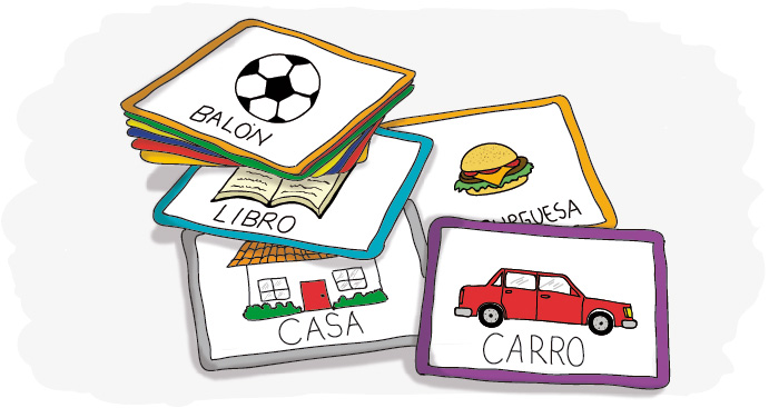 Graphic of some Spanish vocab flashcards