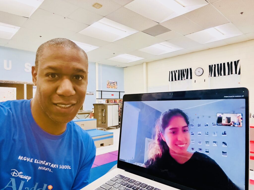 Cannon, learning Spanish over Zoom with the Real World program